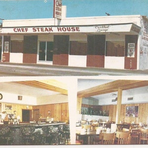 Koch Steak House, Hollywood, Florida, alte Ansichtskarte, Restaurant Souvenir, Family Style Restaurant, berühmte Filet Mignon zum Abendessen