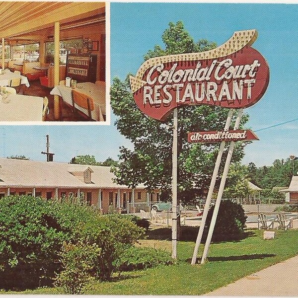 Colonial Court Motel and Restaurant, Vintage Picture Postcard, Travel Souvenir, Vacation Memento, Road Trip, Roadside Motel, Perry Georgia