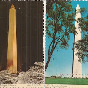 Ensemble de cartes postales du Washington Monument, lot de 3 cartes, cartes postales vintage, cartes postales photo couleur, vue de nuit, vue de jour, heure des cerisiers en fleurs