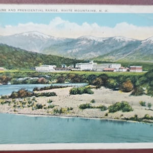 Casa Fabyan y cordillera presidencial, White Mountains, New Hampshire, postal vintage ilustrada en color, matasellos de 1929
