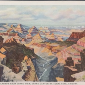 Grand Canyon from the Grand View, Arizona, Postal ilustrada en color vintage, Destino de viaje, Recuerdo de vacaciones