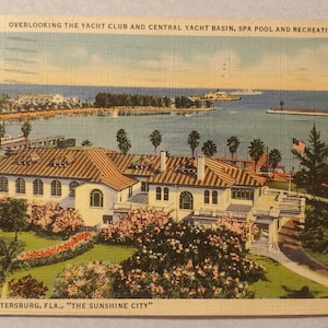 Casa do Iate Clube de São Petersburgo, São Petersburgo, Flórida, Cartão postal colorido vintage, Férias na Flórida, Sunshine City, Flórida Antiga