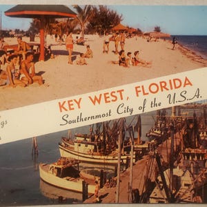 Salutations de Key West en Floride, ville la plus au sud, carte postale photo couleur vintage, souvenir de voyage, destination de vacances, plage, port de plaisance