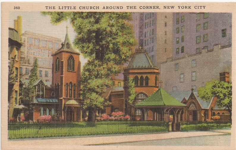 The Little Church Around the Corner, New York City Postcard Set, Vintage Postcard, Illustrated Postcard, Picture Card, Color, Black White image 4