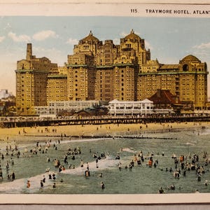 Atlantic City, Nova Jersey, Traymore Hotel, St. Charles e Breaker Hotel, Cartões postais ilustrados em cores vintage de Atlantic Beach, 1927