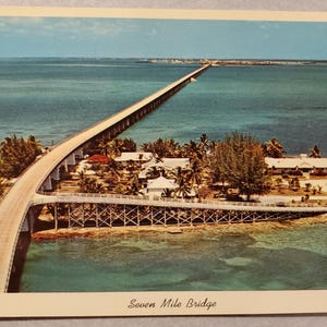 Seven Mile Bridge, Key West, Overseas Highway, carte postale photo aérienne couleur vintage, jamais utilisée, voyage en Floride, destination de vacances