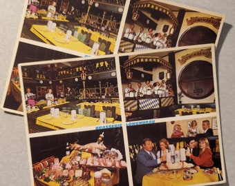 Brasserie Lowenbrau Restaurant and Tavern, Paris France, Vintage Color Photo Postcards of German-Style Restaurant in France, Set of 2