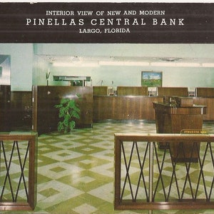 Innenansicht der neuen und modernen Pinellas Zentralbank, Largo, Florida, Vintage Postkarte, Foto-Postkarte, Werbekarte einer Bank,