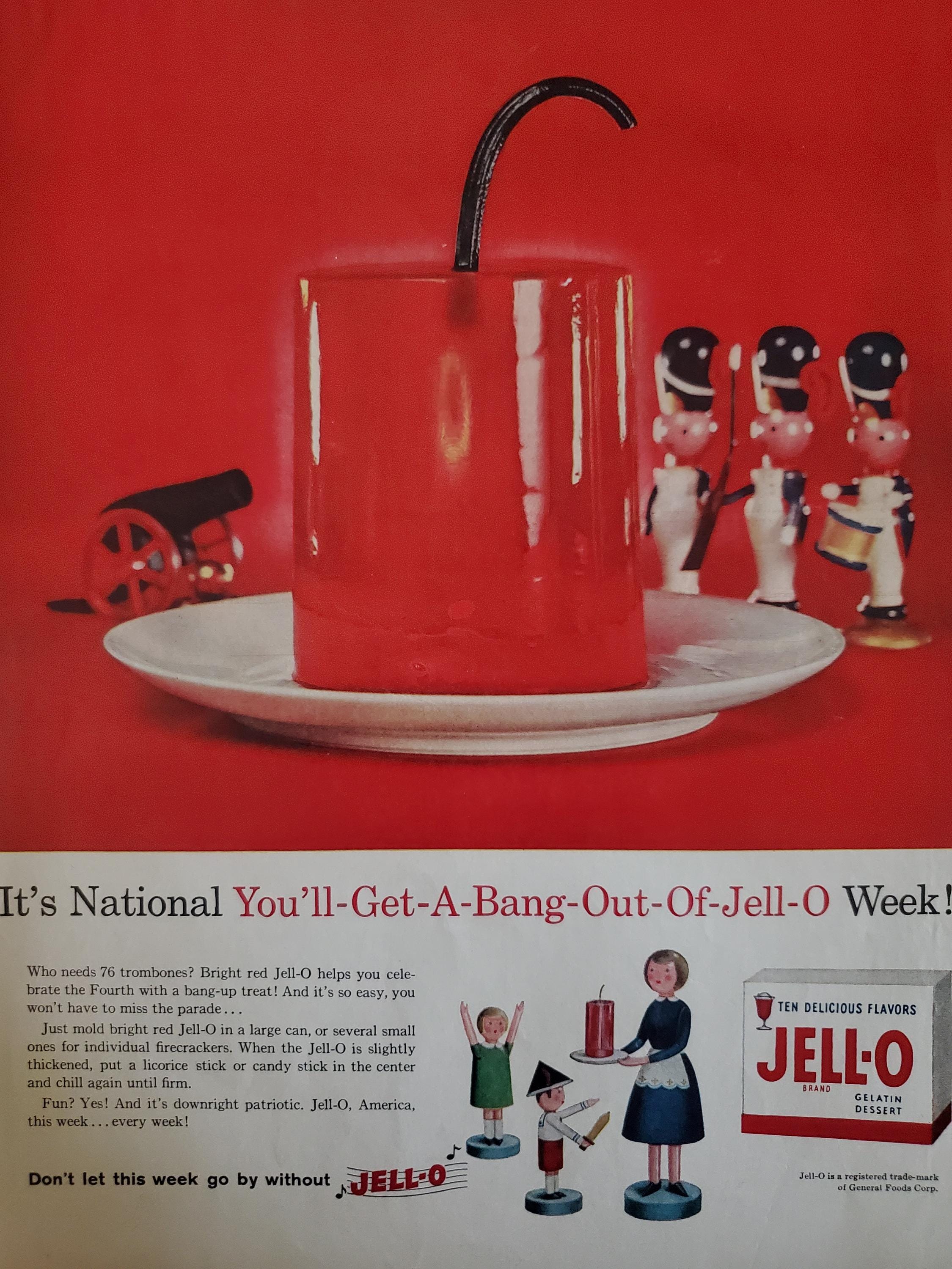 Jell-o Vintage Magazine Advertisements, Set of Two Full Color Ads, Red ...
