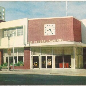 Erste Federal Savings and Loan Association of Clearwater, Florida, Vintage Postkarte, Werbepostkarte, Clearwater älteste Bank