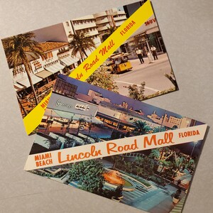Lincoln Road Mall, Miami Beach, Florida, juego de 2 postales antiguas con fotografías en color, sin usar, viajes de vacaciones en Florida
