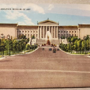 Museu de Arte da Filadélfia, Cartão postal de linho ilustrado em cores vintage, Nunca usado, Arquitetura clássica, Edifício histórico