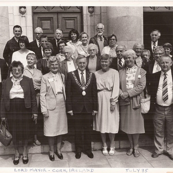 July 1985 Group Photo with the Lord Mayor of Cork Ireland, Vintage Photograph, Black and White Photo, Political Gathering, Photo Opportunity