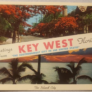 Salutations de Key West en Floride, ville la plus au sud, carte postale photo couleur vintage, souvenir de voyage, destination de vacances