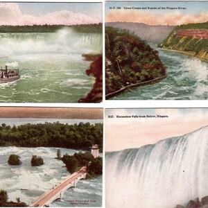 Niagara Falls Vintage Color Illustrated Postales, Set de 8, Postales Vintage, Prospect Point, Isla cabra, Garganta, Cataratas herradura, Rápidos