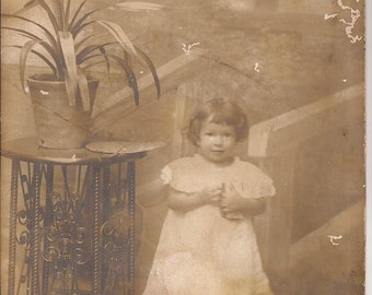 Portrait of Charming Little Girl, Cabinet Card Postcard, Vintage Photograph, Sepia Colored Picture, Ornate Background, South of Florida