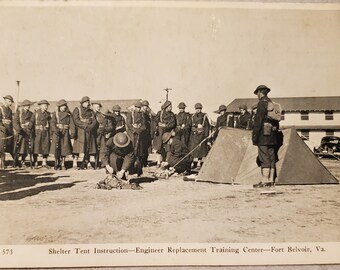 World War I Vintage Photo Postcards, Training Station Fort Belvoir Virginia, Military Army Black White Photo Postcard, 1912 Postmark