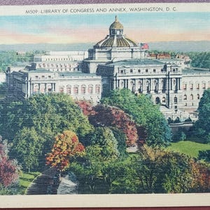 Biblioteca del Congresso e annesso, Washington DC, cartolina illustrata a colori d'epoca, timbro postale del 1940, edificio nazionale storico