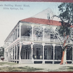 Mutti Hotel, Hauptgebäude, Abita Springs, Louisiana, Vintage-Farbe illustrierte Postkarte, Grand Hotel Architektur