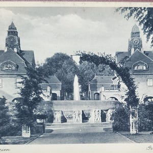 Bad Nauheim, fontaines d'eau pétillante, carte postale vintage avec photo en noir et blanc, souvenir de voyage, souvenir de vacances, château européen