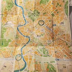 Stadtplan von Rom präsentiert von CIM Kaufladen, Vintage Stadtplan, Papier Ephemera, Pfirsich Grün Blau Karte von Roma, Wohndekor