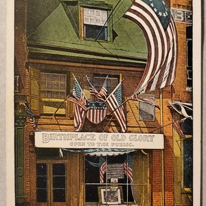 Casa de Betsy Ross, Filadelfia, Pensilvania, cuna de la antigua gloria, postal antigua con ilustraciones en color, nunca utilizada, imagen histórica