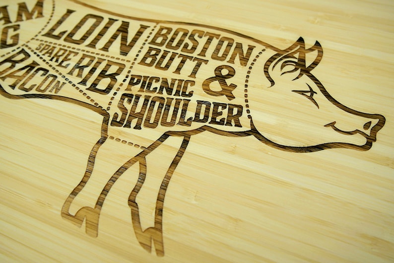 Pig Diagram Meat Cleaver Chef Gift Butchers Block Foodie Gift Rustic Serving Tray Trending Now
