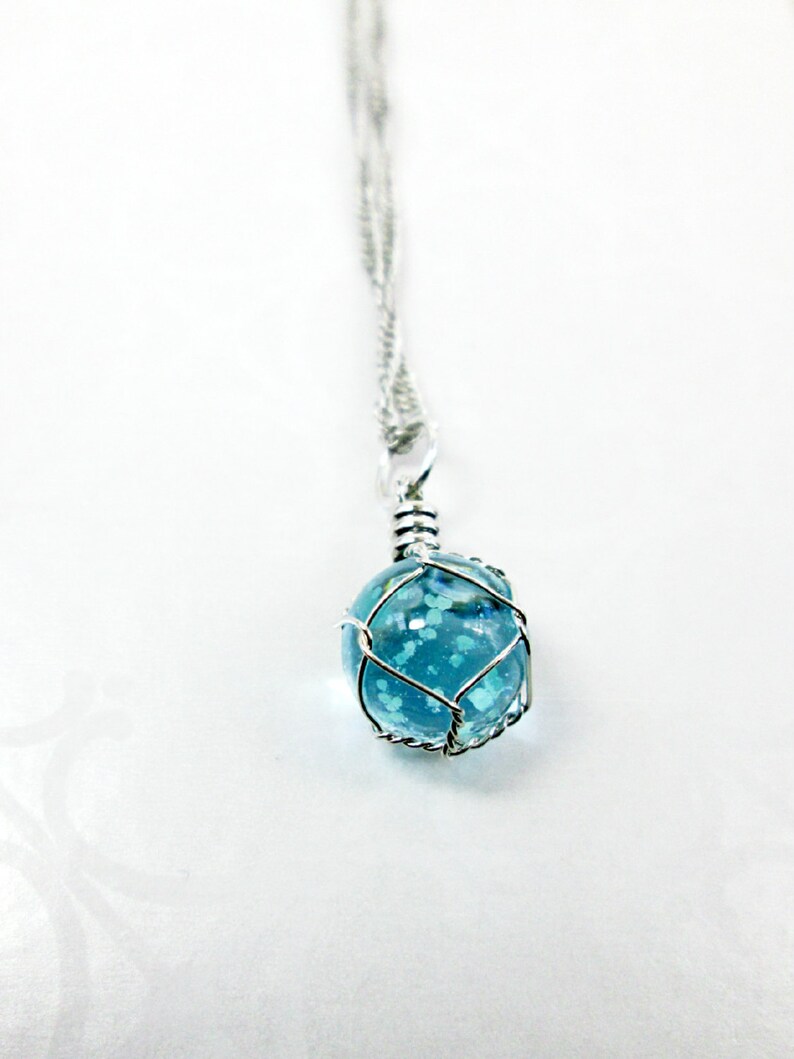 Luminous Wire Wrapped Crystal Orb Necklace Blue Glowing Etsy