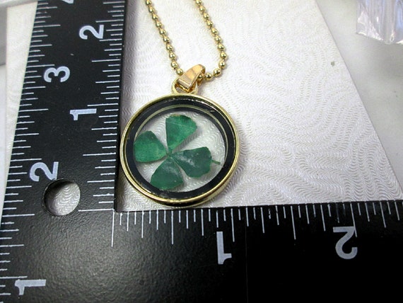 Real 4 Leaf Green Clover Gold Necklace Good Luck of the Irish Hand Made Lucky UK