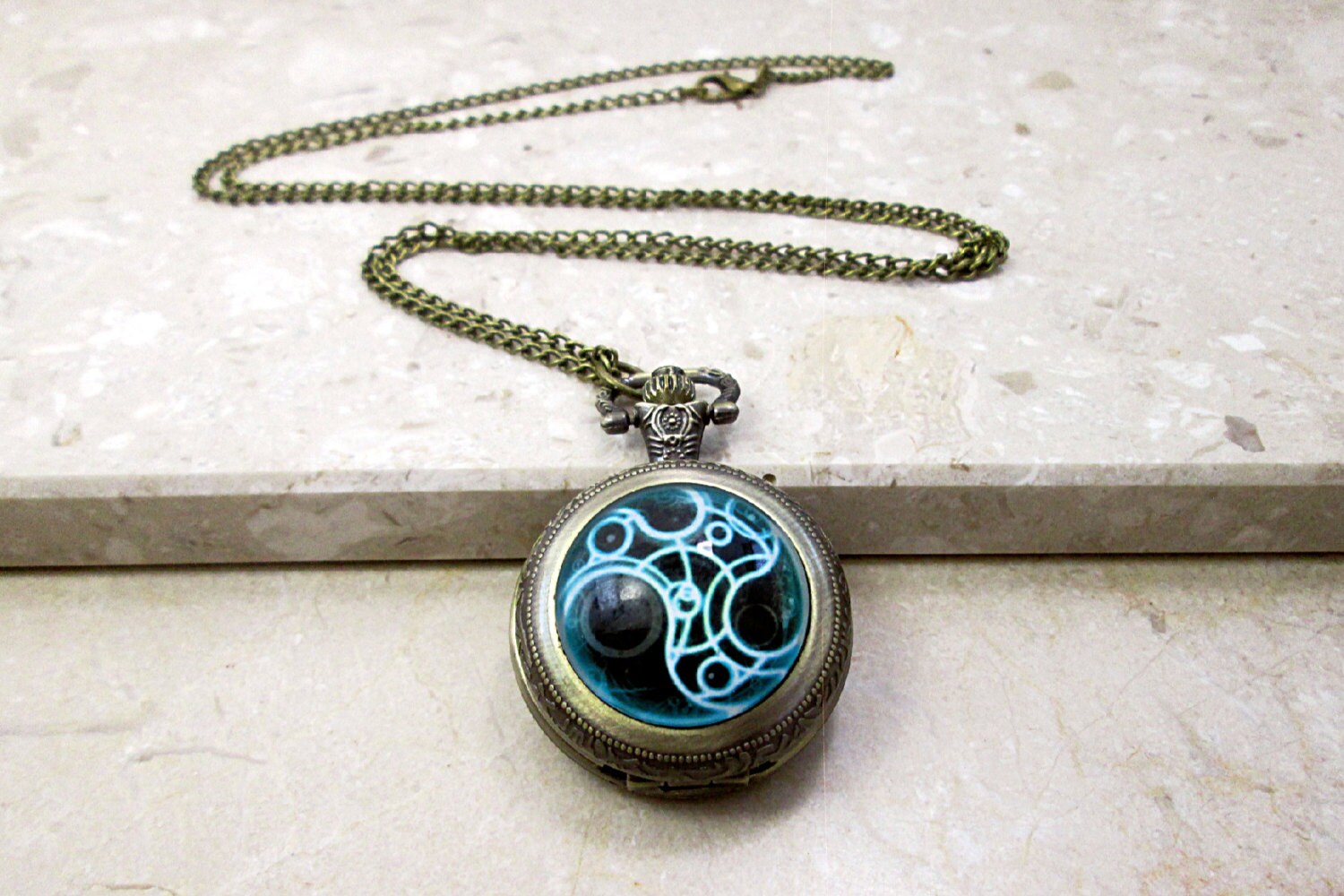 Steampunk Time Traveler Pocket Watch Necklace Space Travel Watch