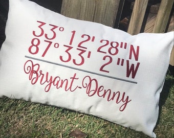Bryant-Denny Stadium coordinates pillow