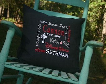 Premium custom embroidered keepsake pillow - Black