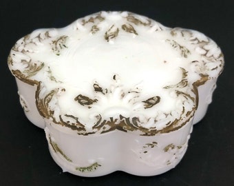 Antique Victorian Opalescent Milk White Glass Vanity Pin Trays 