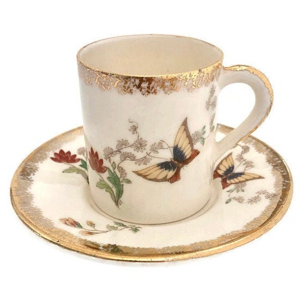 Butterfly Demitasse Cup 1950s | R.M. Gould Co California | Vintage Espresso Cup and Saucer | Turkish Coffee Cup | Shabby Chic | Cottage Core