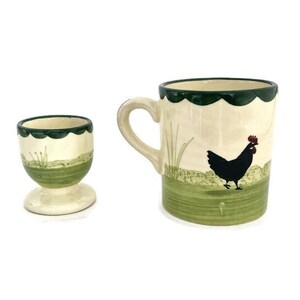 Egg Cup and Mug 1960s Rooster Breakfast Set Made in Germany Zell am Harmersbach Pottery German Art Pottery Children's Dinnerware image 3