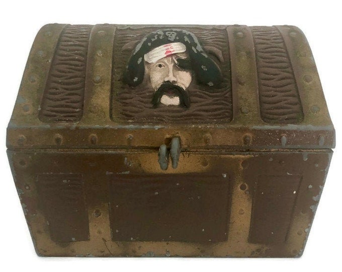 Pirate Treasure Chest Bank 1950s E.J. Kahn Co Collectible Diecast Toy Bank Vintage Coin Bank