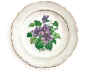 Violet Butter Pat 1940s | Individual Butter Dish | March Birthday Gift | Pin Dish | Ring Dish | Botanical Decor | Night Stand Coaster