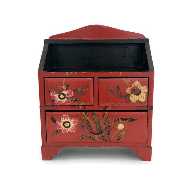 Tansu Miniature Chest of Drawers 1940s | Japanese Lacquerware | Vintage Jewelry Chest | Chinoiserie Chic | Oriental Home Decor | For Her