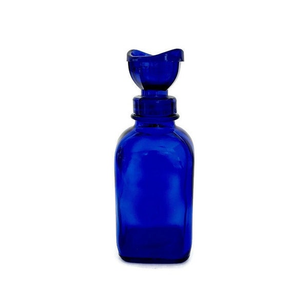 Vintage WYETH Eyewash Solution Bottle with Eye Cup Lid | Cobalt Blue Medicine Bottle | Pharmaceutical Advertising Collectible