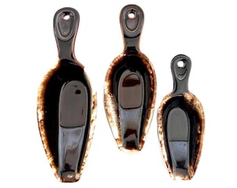 Vintage Pfaltzgraff Pottery 3-Pc Scoop Set with Brown Drip Glaze | Gourmet Brown Collection