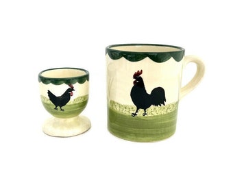 Egg Cup and Mug 1960s | Rooster Breakfast Set | Made in Germany | Zell am Harmersbach Pottery | German Art Pottery | Children's Dinnerware