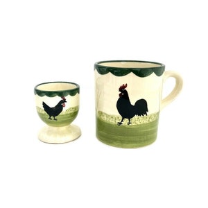 Egg Cup and Mug 1960s Rooster Breakfast Set Made in Germany Zell am Harmersbach Pottery German Art Pottery Children's Dinnerware image 1