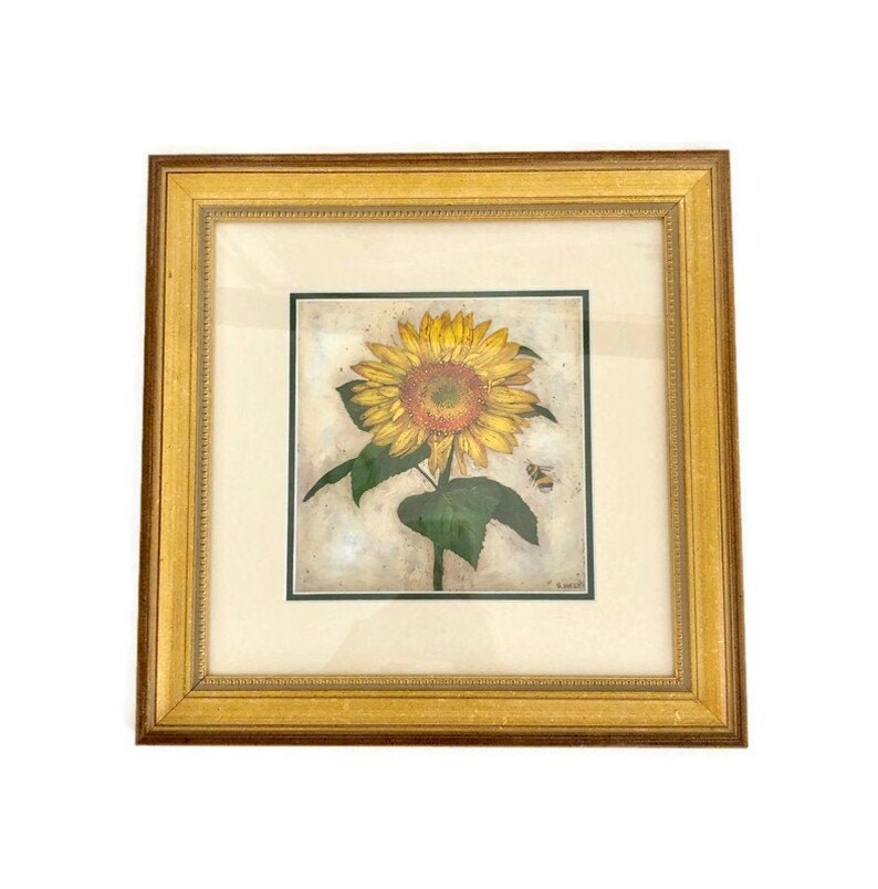 Custom Framed Sunflower Art Sunflower Wall Decor Sunflower Lithograph Signed S Hely Botanical Art Modern Farmhouse Decor