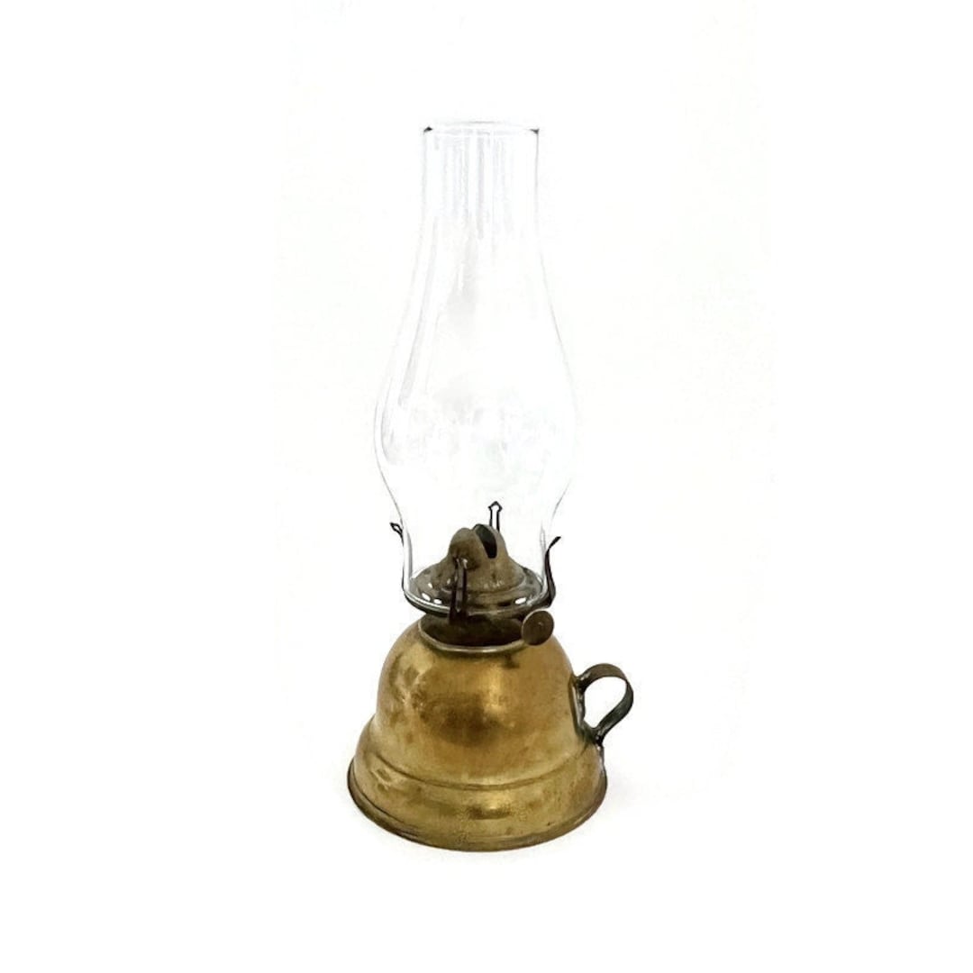 Brass Oil Lamp 1800s Queen Anne Burner Scovill No.0 Finger Loop Oil