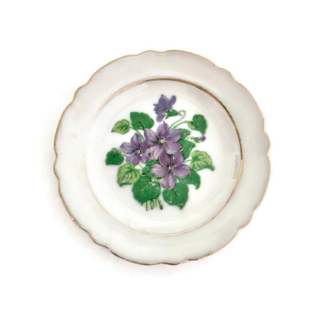 Butter Pat Dish 1940s Purple Violets Dish March Birthday Gift Tea Bag
