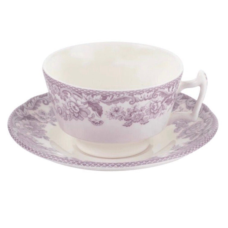 Purple Transfer Ware Teacup Spode Lavender Delamere Bouquet