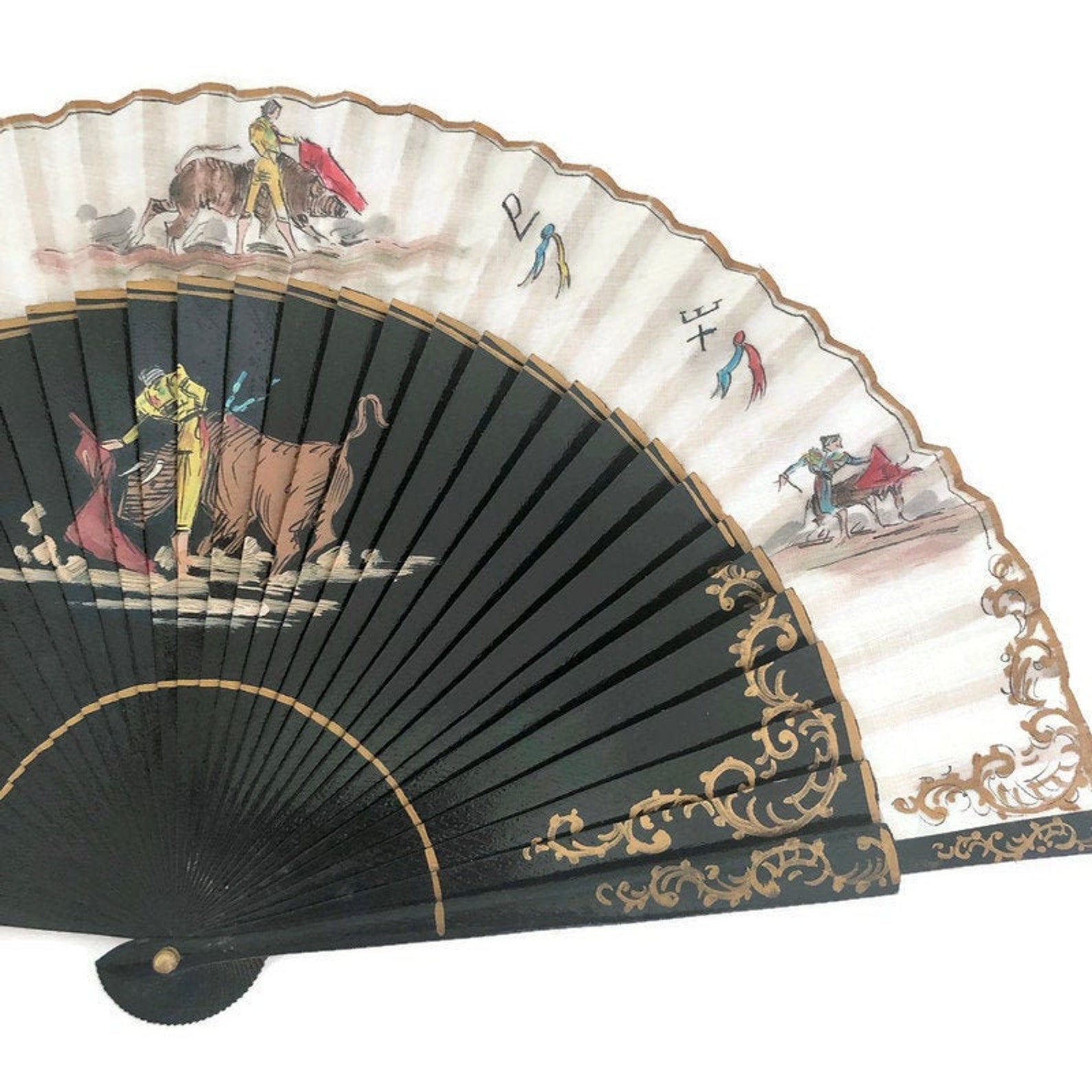 Spanish Folding Hand Fan Black Lacquer Folding Fan | Etsy