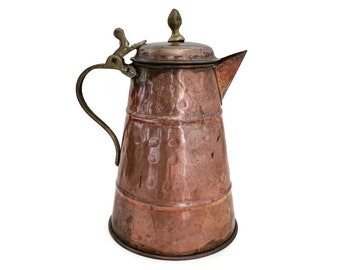 Copper and Brass Coffee Pot | 4 Cup Kettle | Stove Top Kettle | Farmhouse Kitchen | Campfire Coffee Pot | Country Kitchen | Hammered Copper