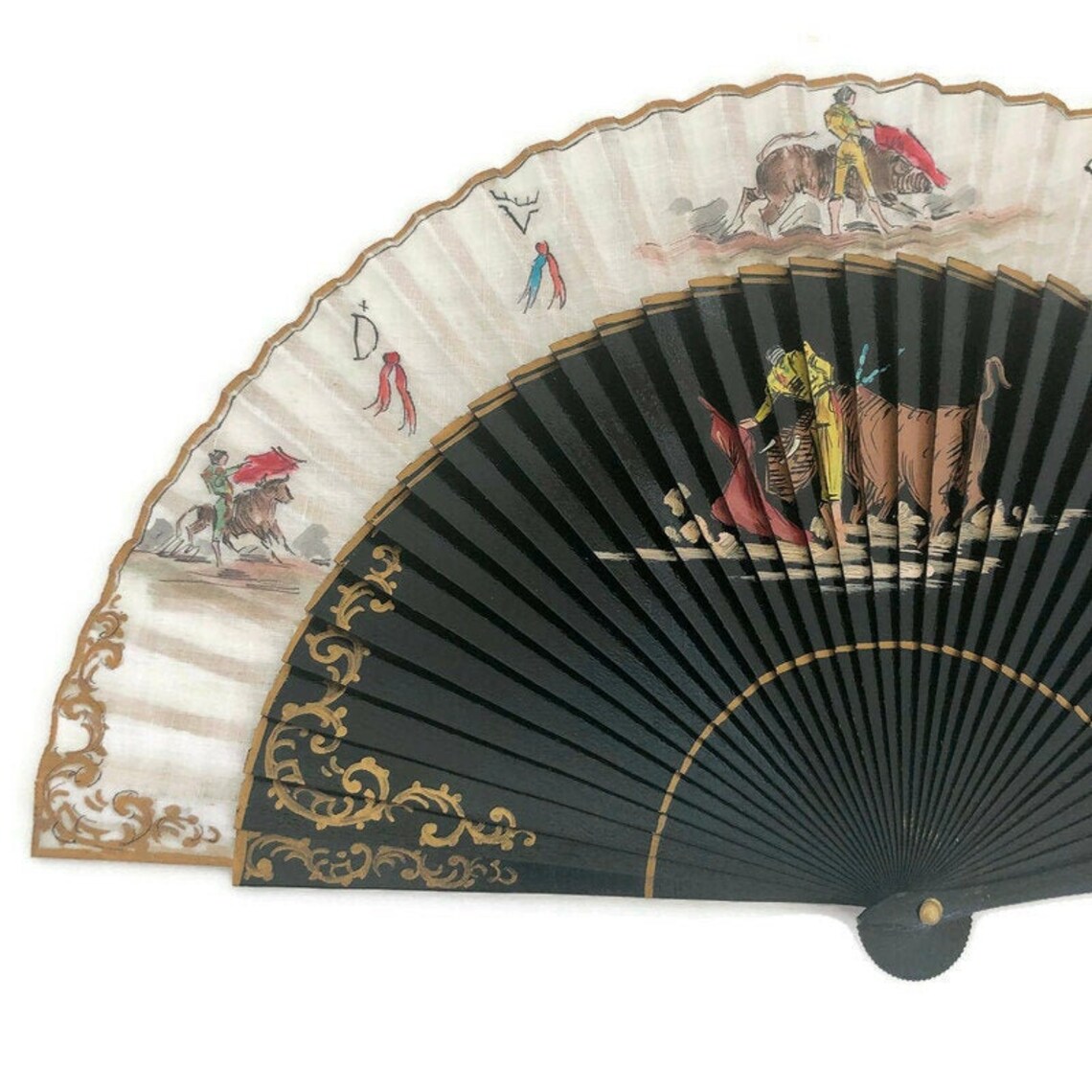 Spanish Folding Hand Fan Black Lacquer Folding Fan | Etsy