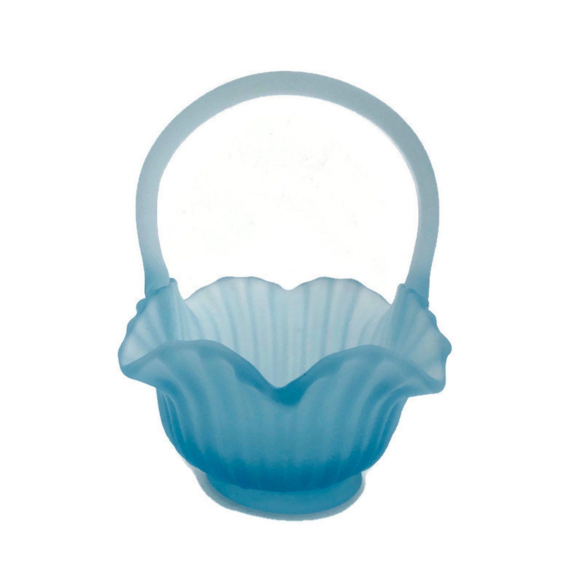 Vintage Brides Basket Frosted Glass Basket Ribbed Glass Etsy